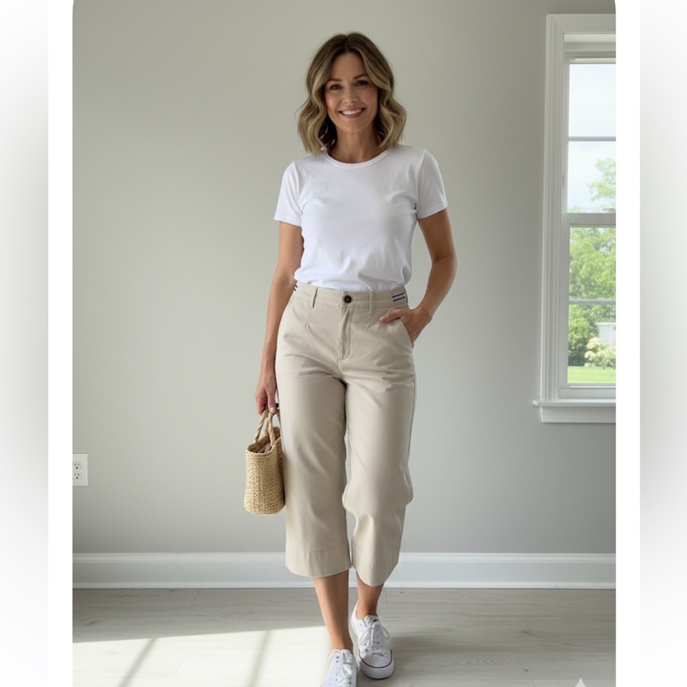 crown & ivy Beige Cropped chino pants sz 14 NWT